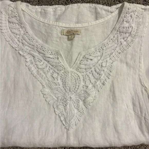 Lina Tomei White Linen Top - Picture 4 of 5